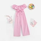 Shein Girls Ruffle Trim Belted Jumpsuit