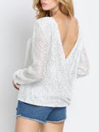 Shein White Long Sleeve Backless Sequined T-shirt