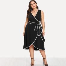 Shein Plus Contrast Binding Sleeveless Wrap Dress