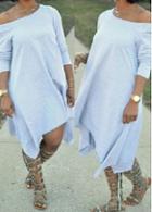 Rosewe Asymmetric Hem Design Long Sleeve Grey Dress