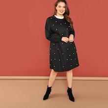 Shein Plus Frill Trim Pearl Detail Dress