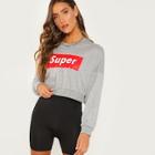 Shein Heather Grey Crop Lettering Pullover