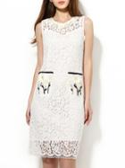 Shein White Embroidered Pockets Lace Dress