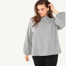 Shein Plus Mock Neck Pearl Detail Top