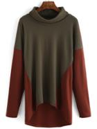 Shein Colour-block High Neck Dip Hem Blouse