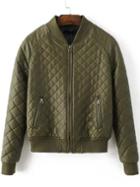 Shein Army Green Quilted Zipper Pocket Pu Jacket