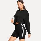 Shein Drawstring Crop Hoodie & Striped Shorts Co-ord