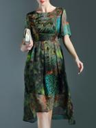 Shein Multicolor Peacock Print High Low Dress