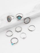 Shein Turquoise Detail Multi Shaped Ring Set 8pcs