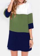 Rosewe Color Block Half Sleeve Shift Dress