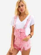 Shein Buttoned Front Raw Hem Overall Pink Denim Shorts