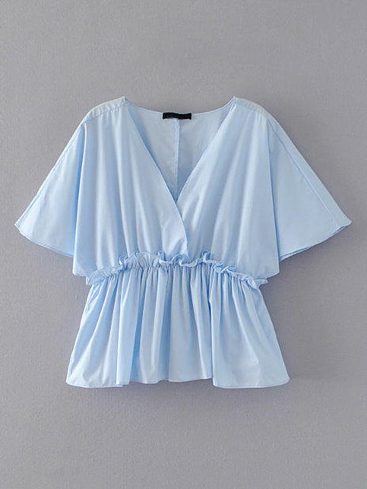 Shein Frill Trim Pleated Hem Top