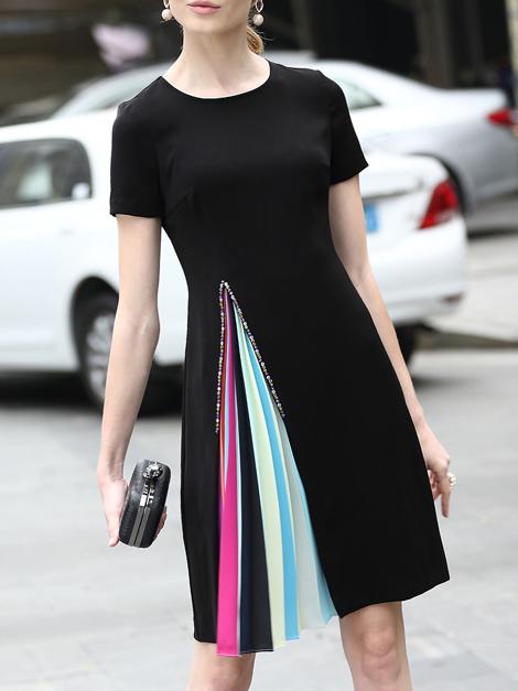 Shein Black Beading Pleated Shift Dress