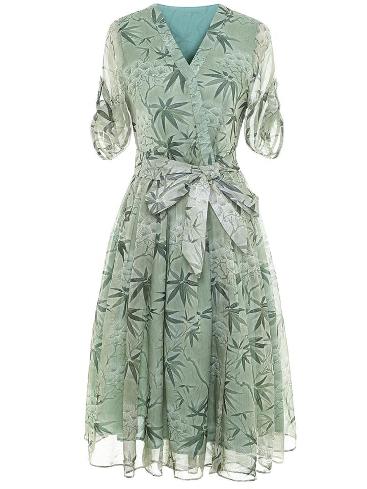 Shein V Neck Leaves Print Dress
