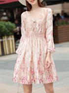 Shein Tie Neck Open Shoulder Floral Dress