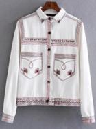 Shein White Embroidery Button Up Jacket With Pockets