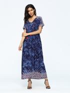 Shein Geo Print Drawstring Neck Maxi Long Dress