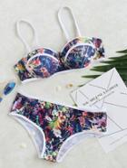 Shein Floral Print Contrast Trim Bikini Set