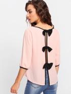Shein Contrast Binding Bow Detail Split Back Top