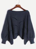 Shein Navy Lantern Sleeve Hollow Sweater
