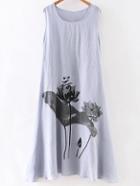 Shein Grey Lotus Print Sleeveless Shift Dress