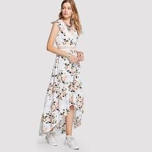 Shein Cut Out Back Dip Hem Floral Dress
