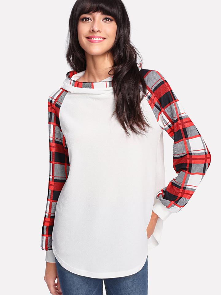 Shein Checked Raglan Sleeve Hoodie