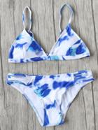 Shein Blue And White Printed Triangle Bikini Set