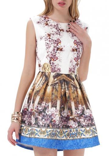 Rosewe Wonderful Print Design Sleeveless A Line Dress For Lady