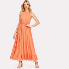 Shein Knot V Back Tiered Ruffle Hem Dress