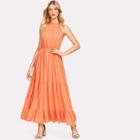 Shein Knot V Back Tiered Ruffle Hem Dress