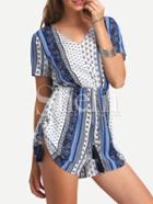 Shein Multicolor Boho Print Tassel Split Back Jumpsuit