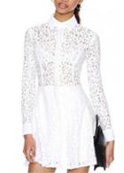 Rosewe Chic Solid White Long Sleeve A Line Dress