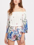 Shein Frill Off Shoulder Blouson Botanical Playsuit