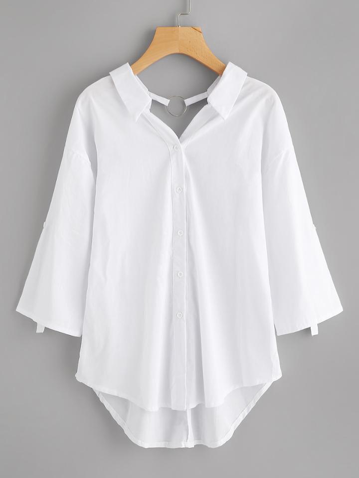 Shein Drop Shoulder O-ring Detail Dip Hem Shirt