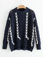Shein Lace Up Ripped Pointelle Sweater