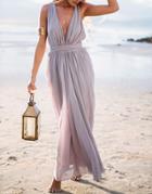 Shein Light Purple Deep V Neck Maxi Dress