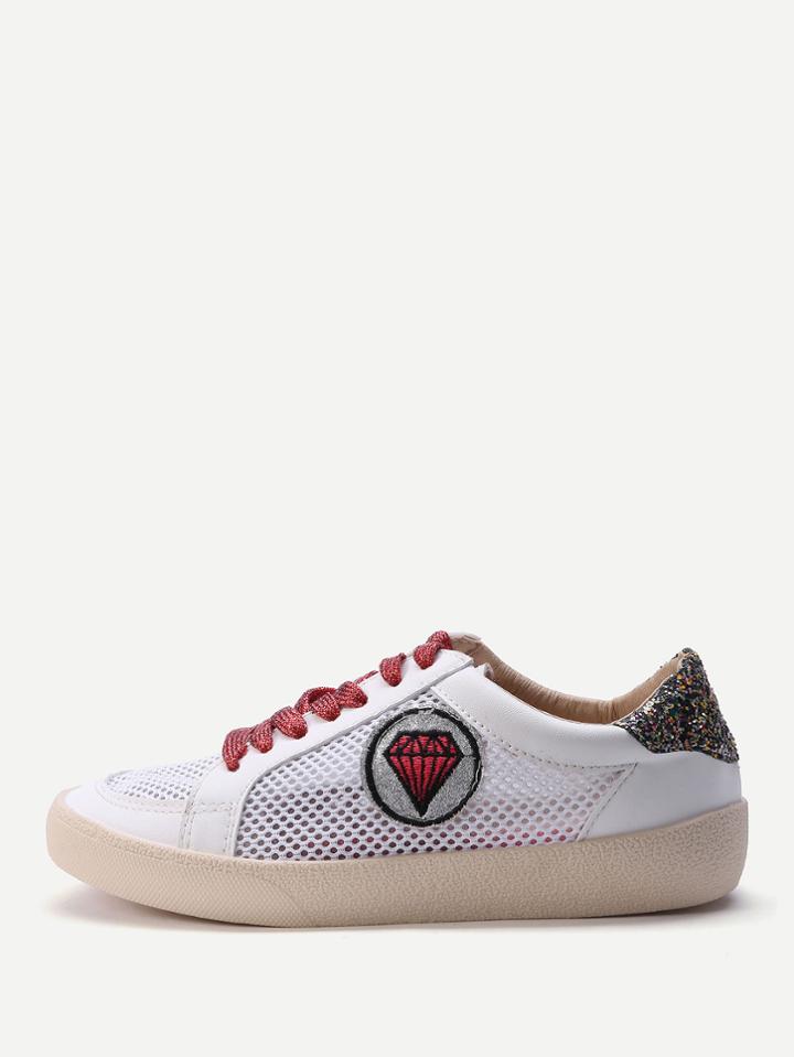 Shein Diamond Patch Net Detail Sneakers