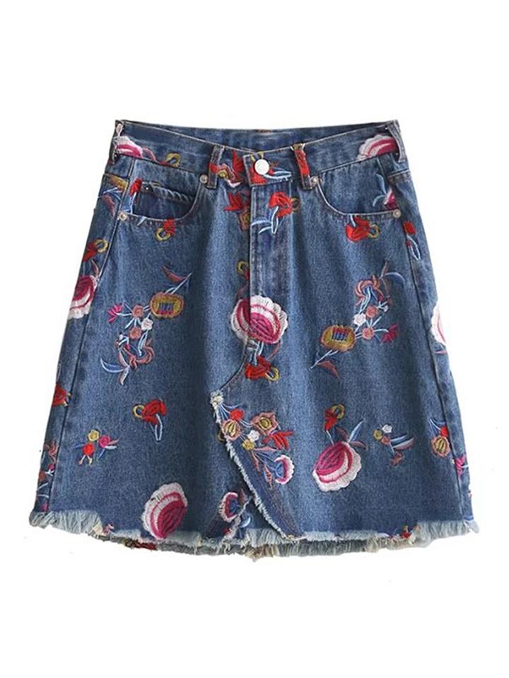 Shein Raw Hem A Line Denim Skirt