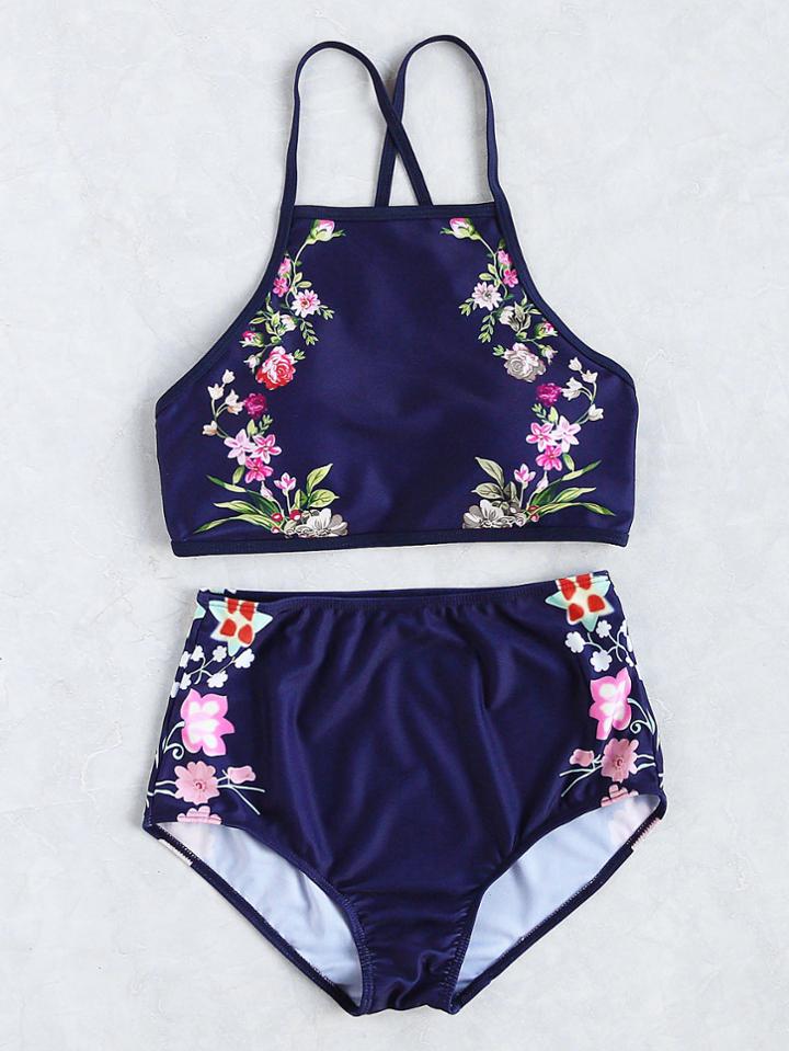 Shein Calico Print High Waist Tankini Set