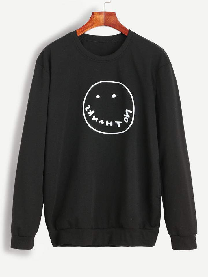 Shein Black Smile Print Sweatshirt