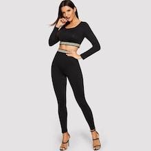 Shein Square Neck Letter Crop Top & Leggings Set