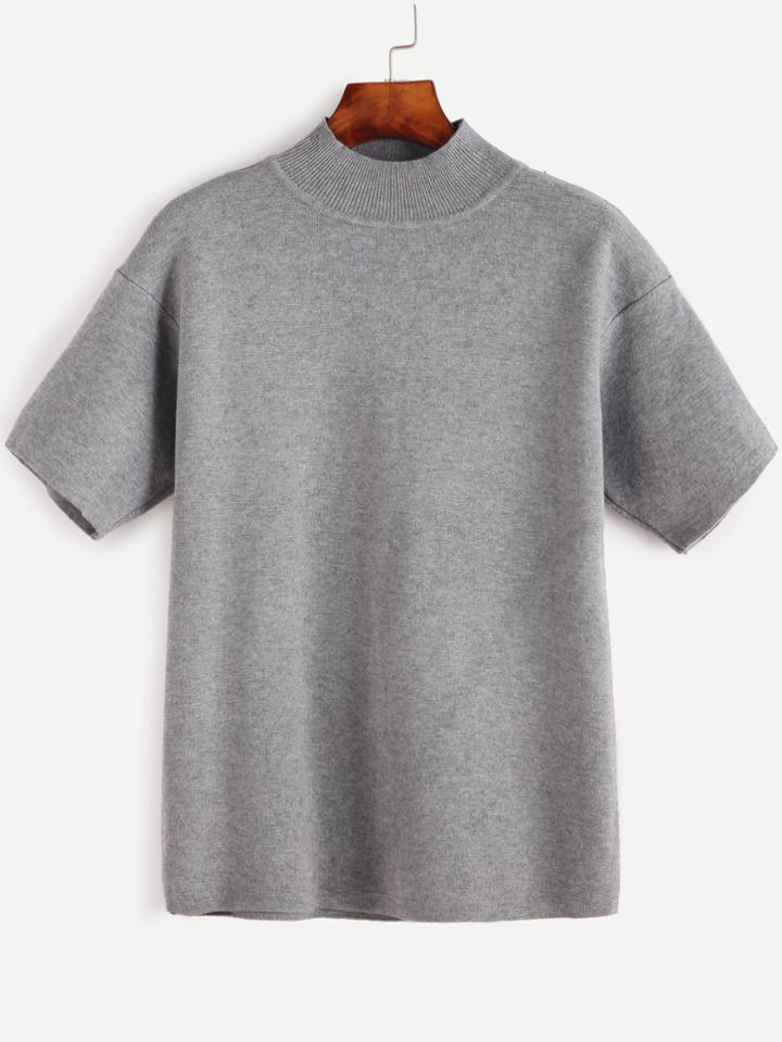 Shein Grey Mock Neck Short Sleeve Knitwear