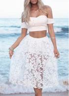 Rosewe Off The Shoulder Crop Top And Lace Skirt Set