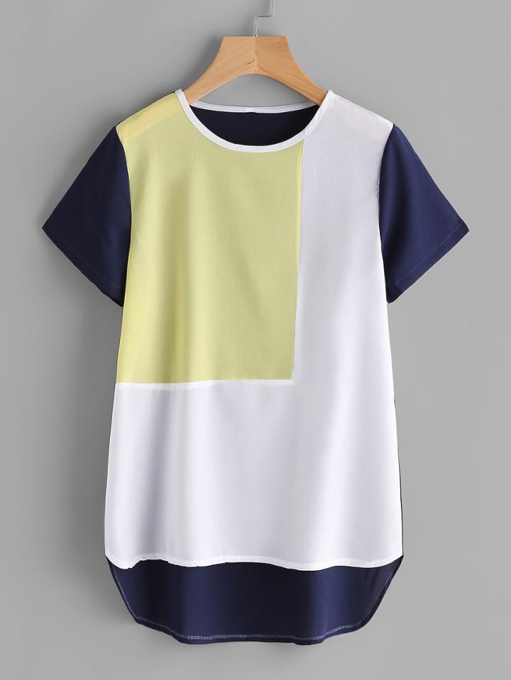 Shein Contrast Panel Dip Hem Blouse