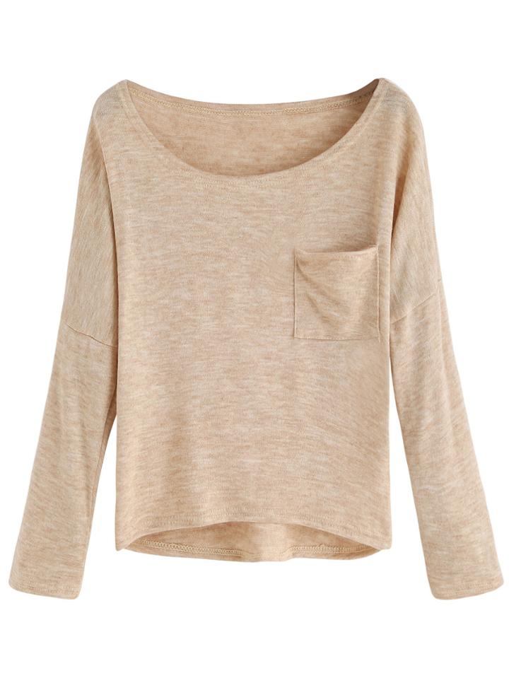Shein Apricot Pocket Dip Hem T-shirt