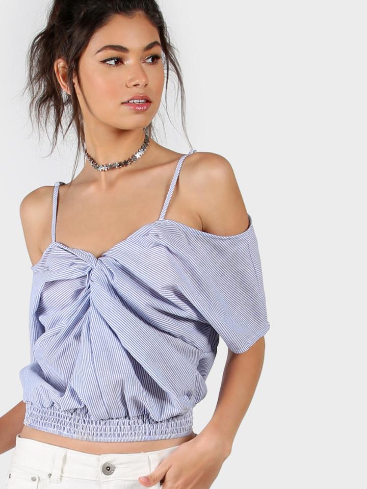 Shein Cold Shoulder Twist Front Smocked Hem Top