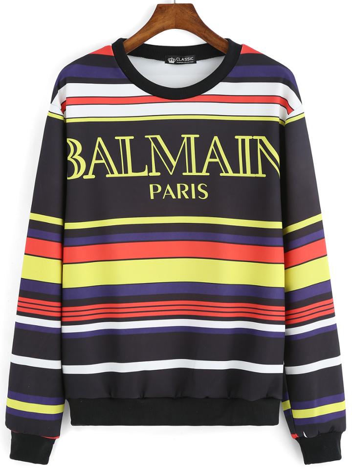 Shein Multicolor Round Neck Striped Gothic Thanksgiving Carnival Letters Print Sweatshirt