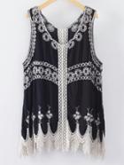 Shein Black Embroidery Hollow Tank Top