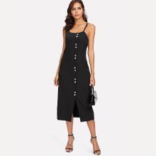 Shein Slit Button Up Front Cami Dress